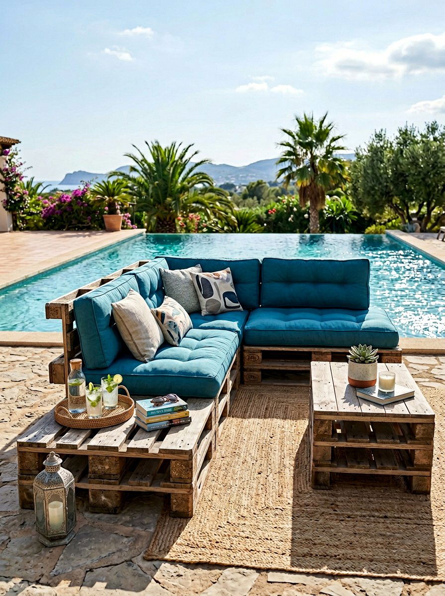 Pallet Lounge With Side Table - 25 Pallet Outdoor Sofa Ideas