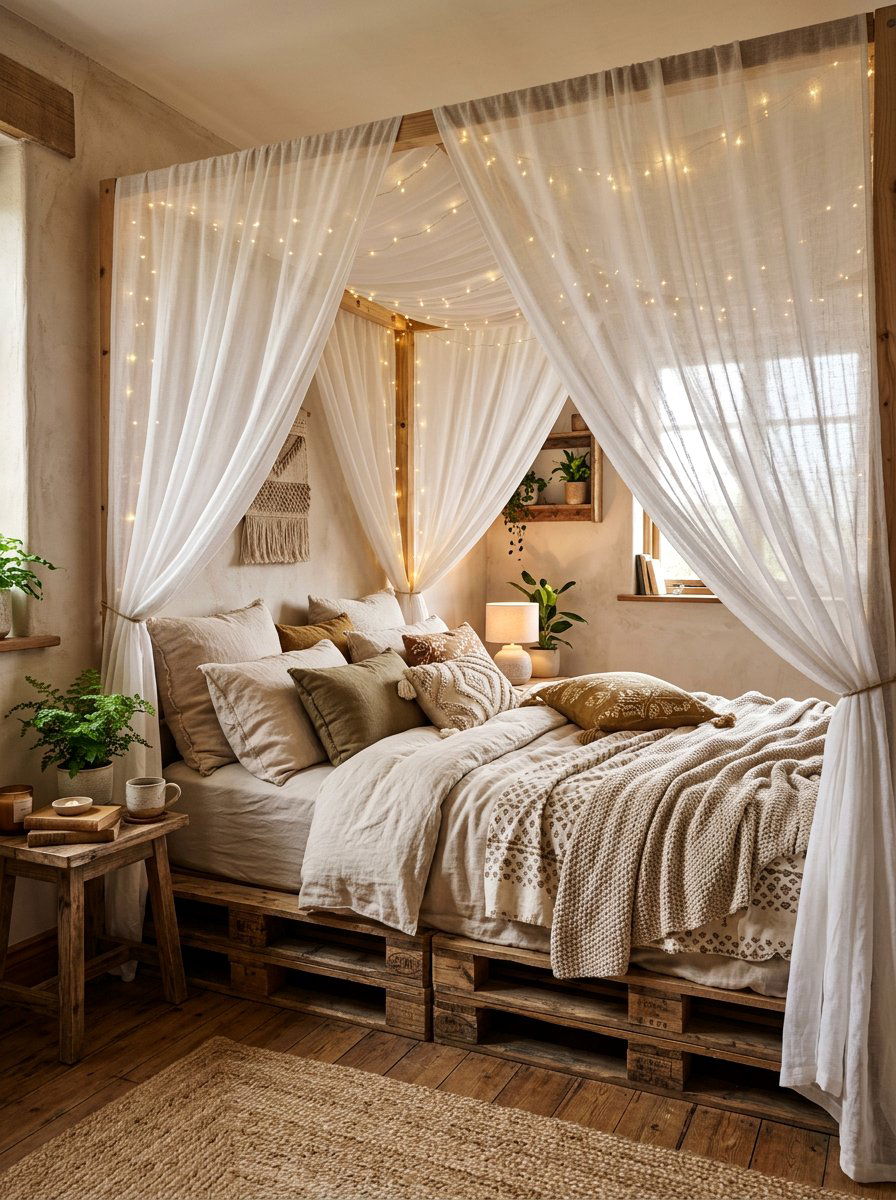 Pallet Nook Canopy Bed - 25 Pallet reading nook bed ideas