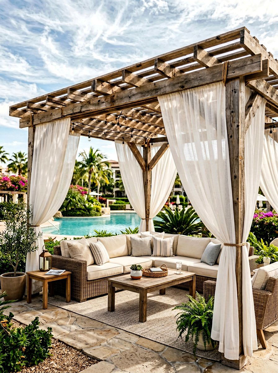 Pallet Pergola With Curtains - 25 Pallet Pergola Ideas