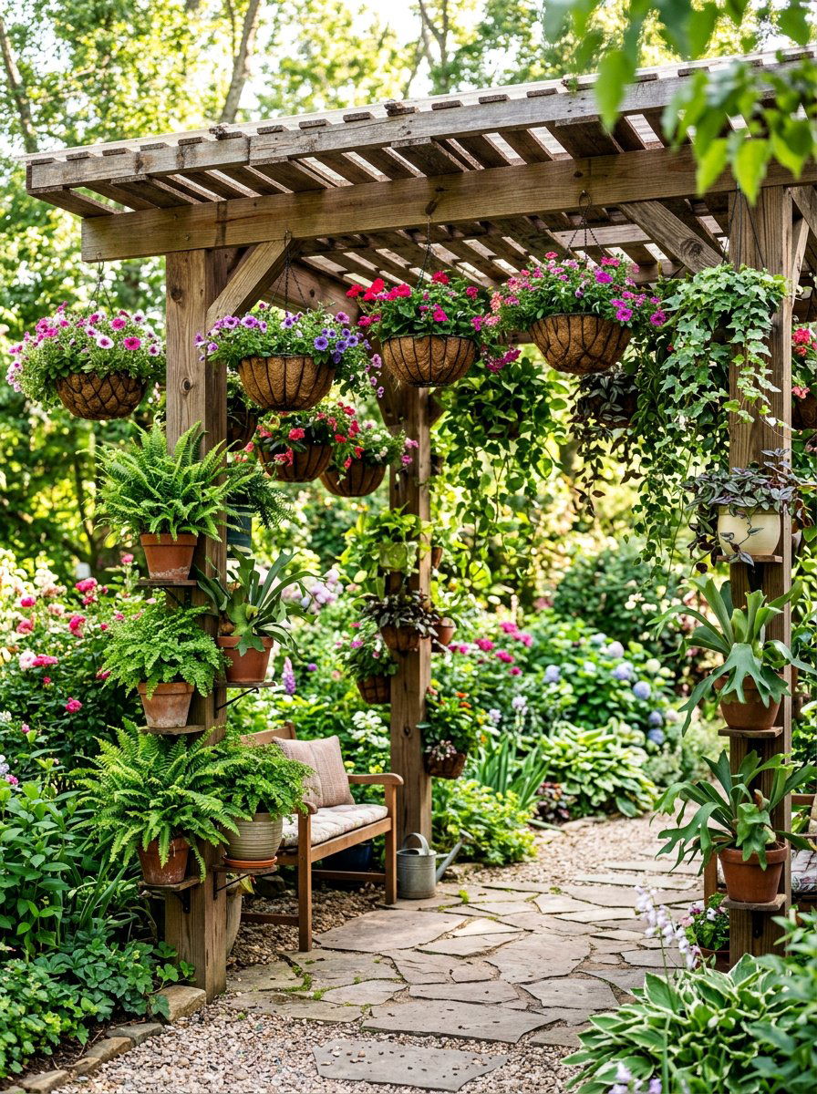 Pallet Pergola With Hanging Plants - 25 Pallet Pergola Ideas