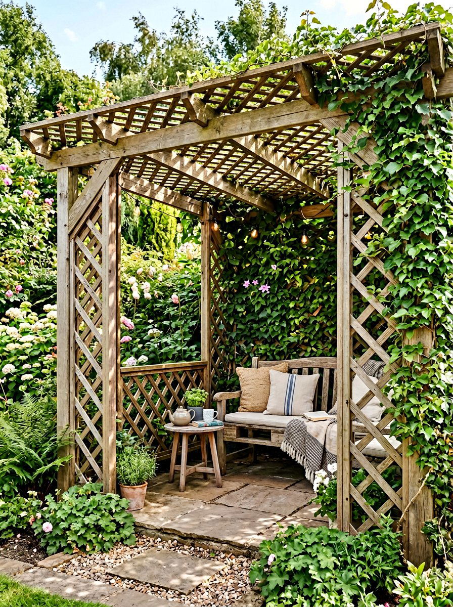 Pallet Pergola With Lattice - 25 Pallet Pergola Ideas