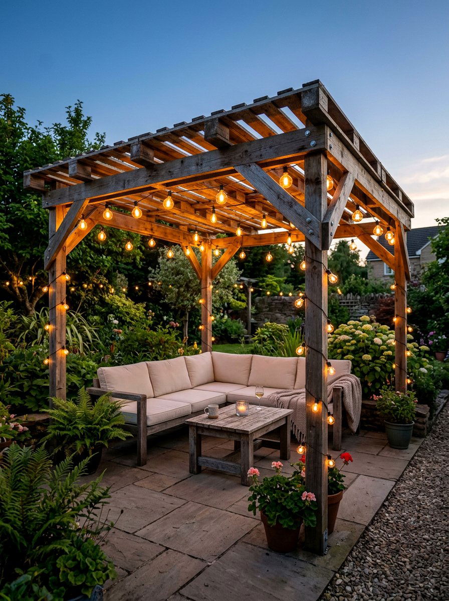 Pallet Pergola With Lights - 25 Pallet Pergola Ideas