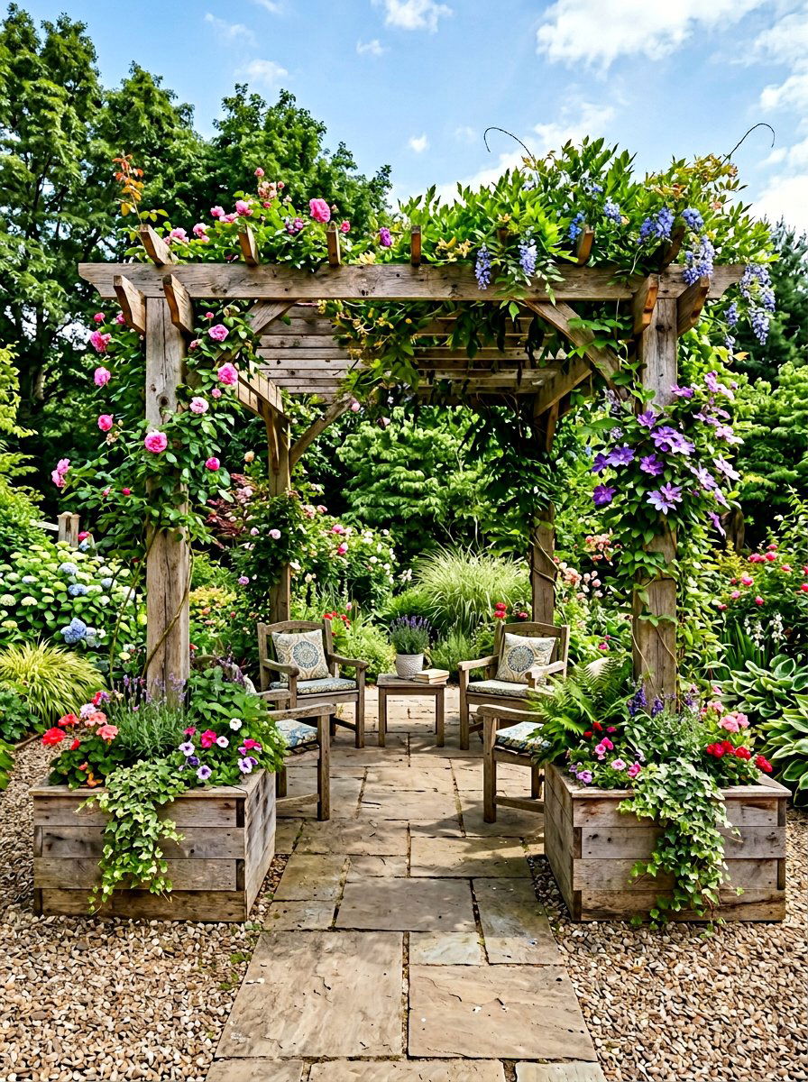 Pallet Pergola With Planter Box - 25 Pallet Pergola Ideas