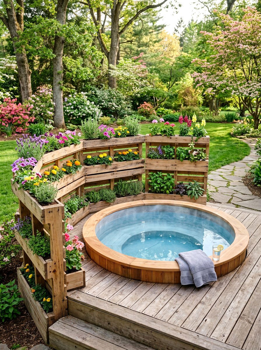 Pallet Planter Wall - 25 Pallet Hot Tub Surround Ideas
