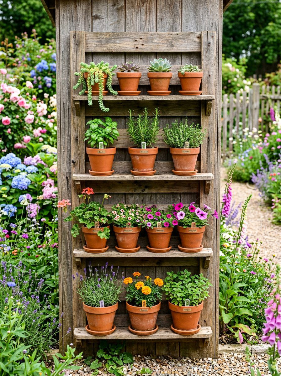 Pallet Pot Rack - 50 Outdoor Pallet Projects