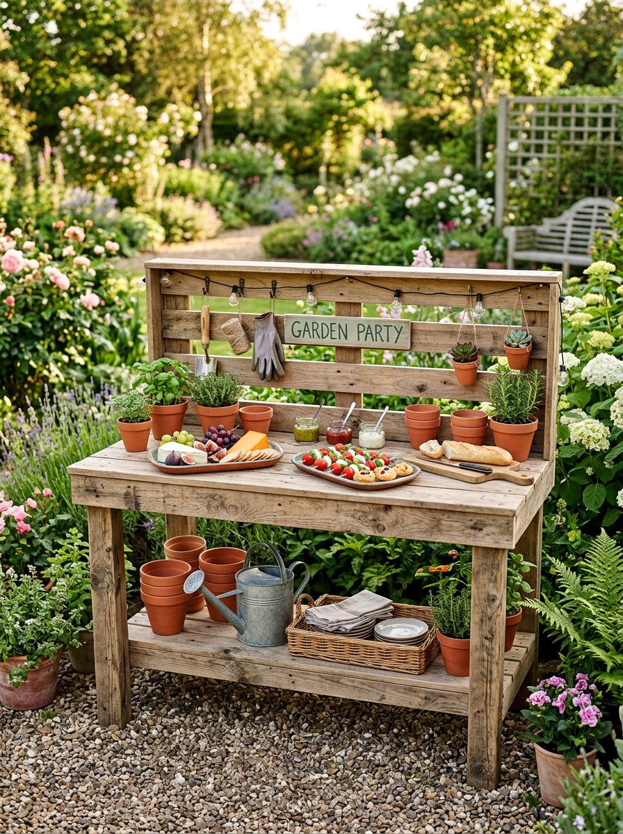 Pallet Potting Bench Station - 25 Pallet Outdoor Serving Cart Ideas