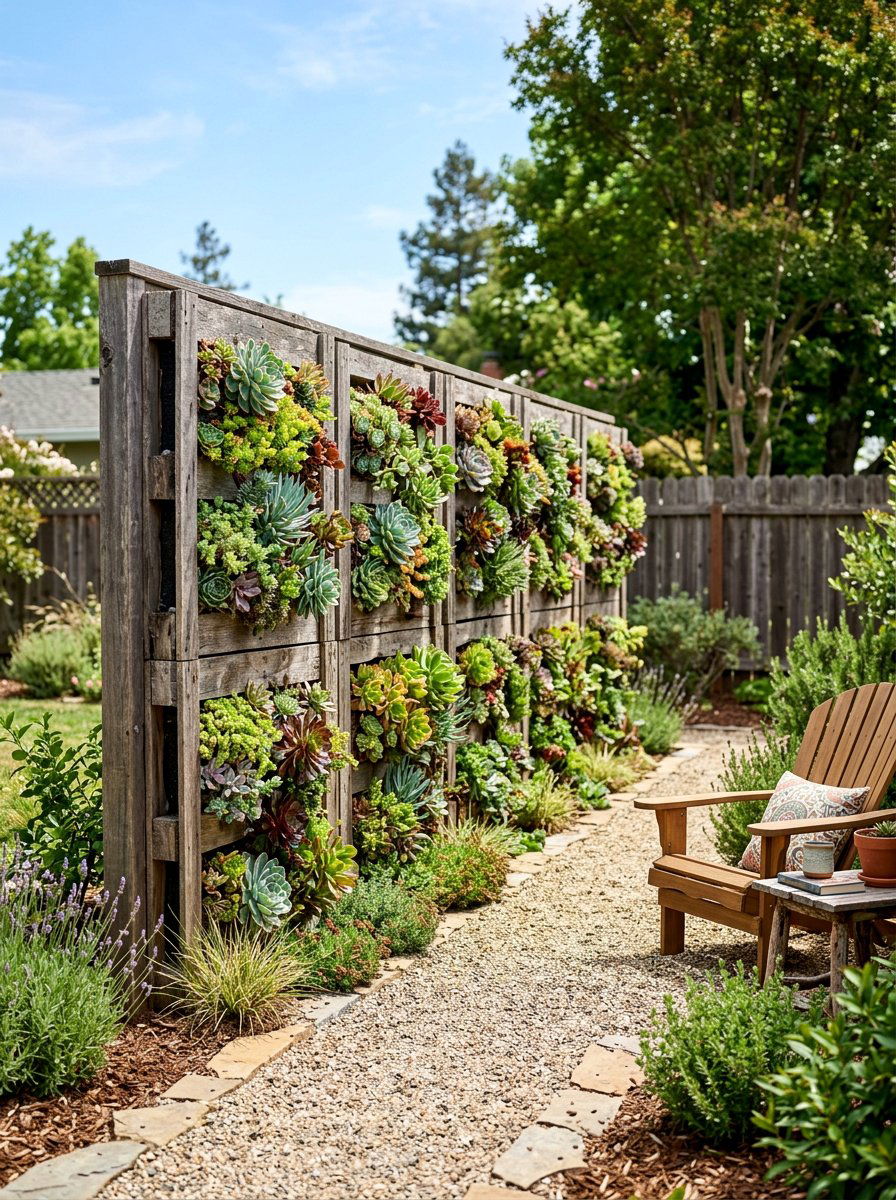 Pallet Privacy Screen - 25 Pallet Succulent Garden Ideas