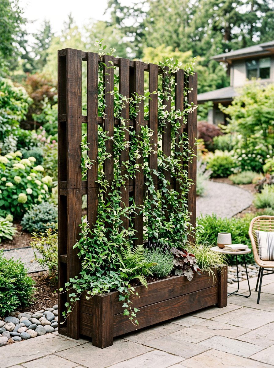 Pallet Privacy Screen With Planter - 50 Outdoor Pallet Furniture Ideas