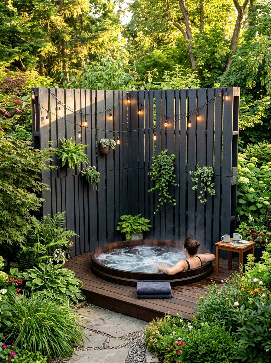 Pallet Privacy Wall - 25 Pallet Hot Tub Surround Ideas