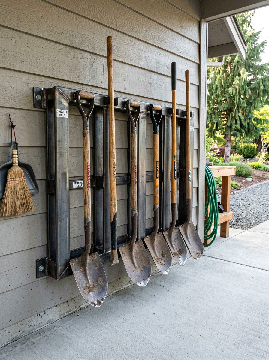 Pallet Rack For Shovels - 25 Pallet Garden Tool Organizer Ideas