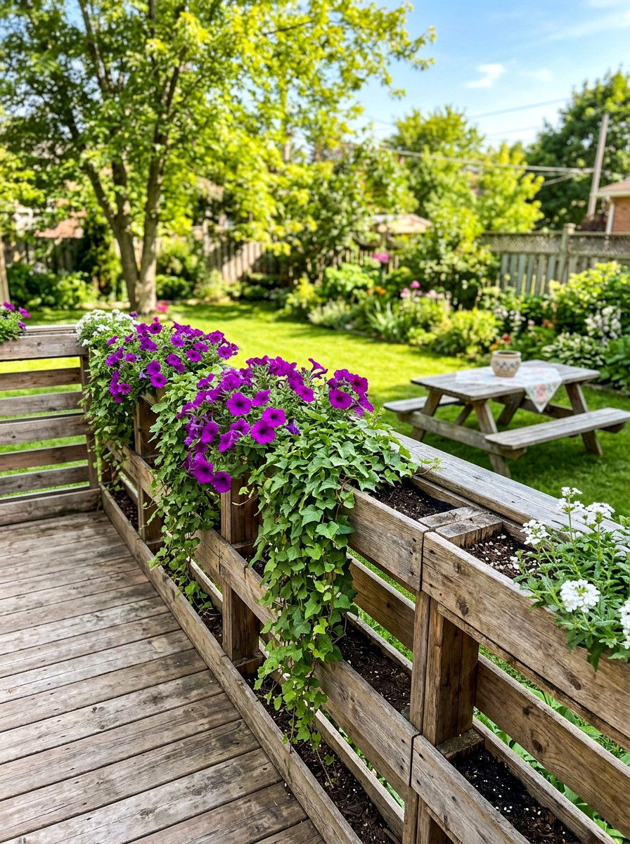 Pallet Railing With Planters - 25 Pallet Deck Railing Ideas