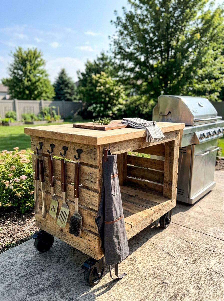 Pallet Rolling Cart For Barbecue - 50 Outdoor Pallet Furniture Ideas