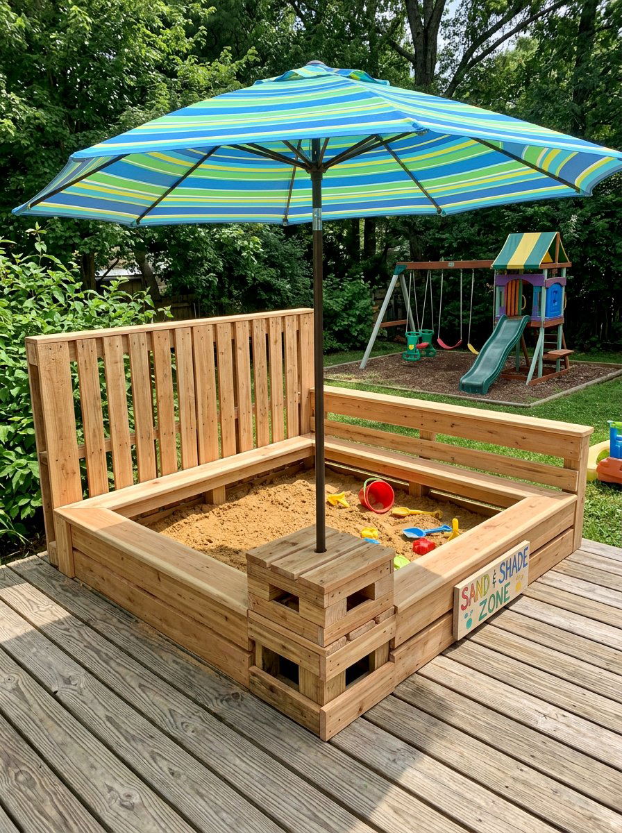 Pallet Sand Box - 25 Pallet Umbrella Stand Ideas