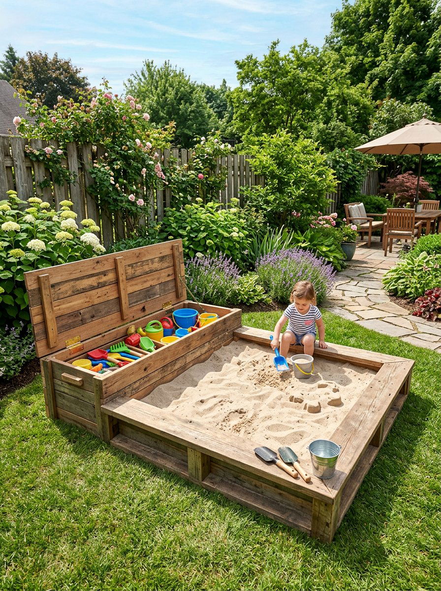 Pallet Sandbox With Storage - 25 Pallet Sandbox for Kids Ideas