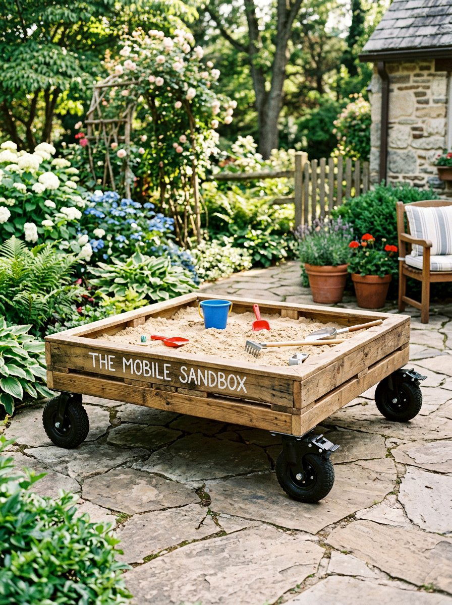 Pallet Sandbox With Wheels - 25 Pallet Sandbox for Kids Ideas