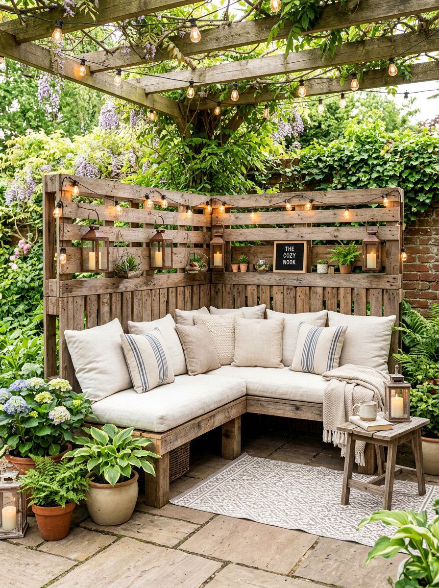 Pallet Screen With Built In Bench - 25 Pallet Privacy Screen Ideas