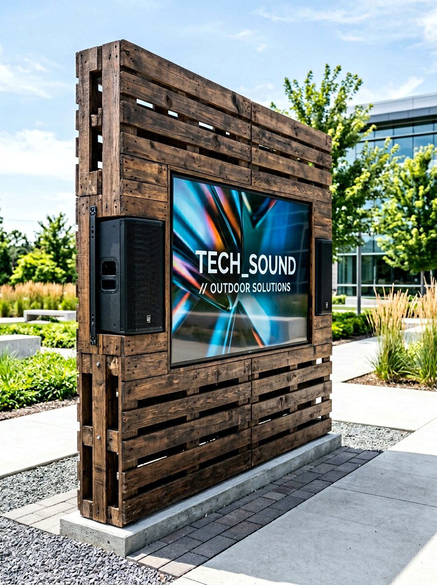 Pallet Screen With Built In Speakers - 25 Pallet Outdoor Movie Screen Ideas