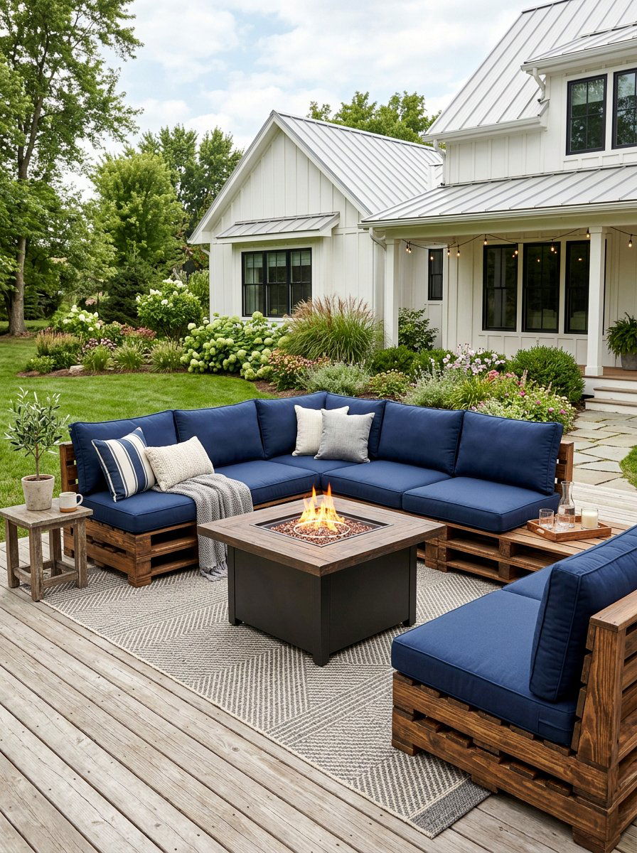 Pallet Sectional With Cushions - 25 Pallet Fire Pit Surround Ideas