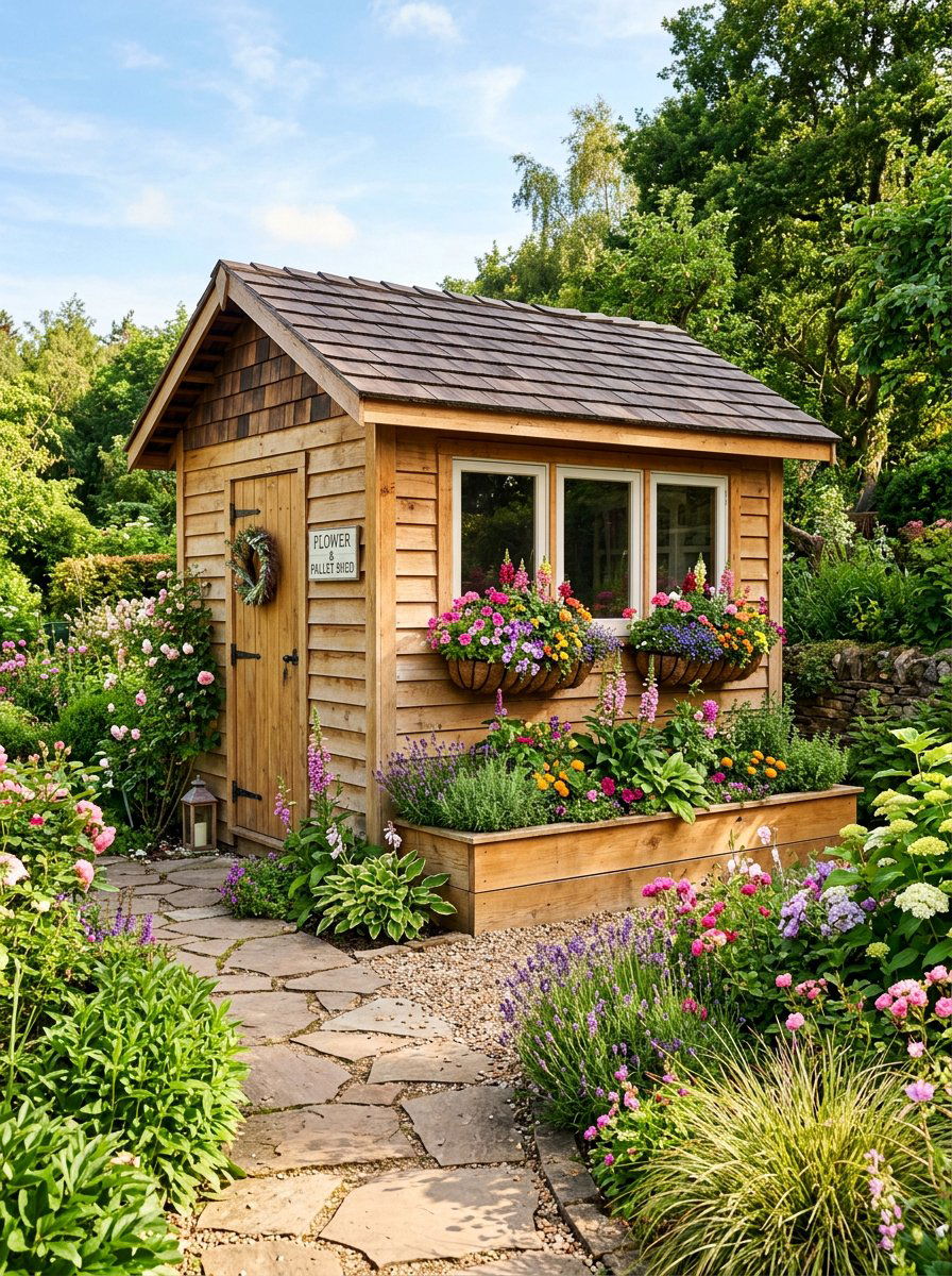 Pallet Shed With Planter Box - 25 Pallet Tool Shed Ideas