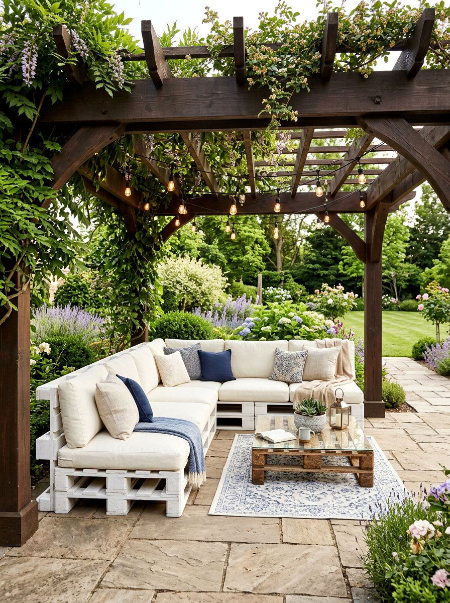 Pallet Sofa Under Pergola - 25 Pallet Outdoor Sofa Ideas