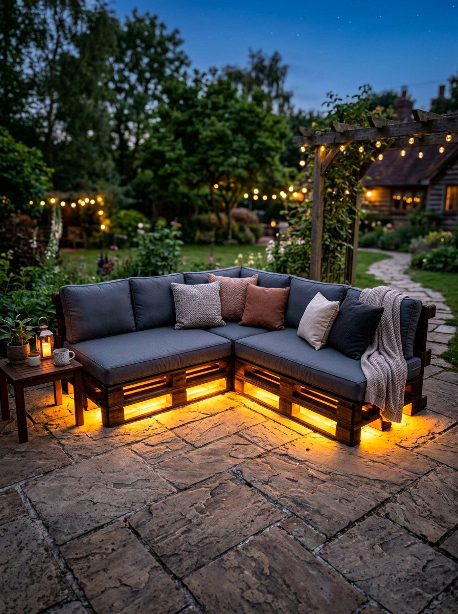Pallet Sofa With Lighting - 25 Pallet Outdoor Sofa Ideas