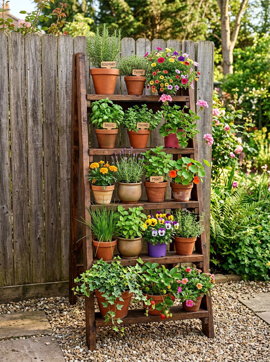 Pallet Step Ladder For Plants - 50 Outdoor Pallet Furniture Ideas