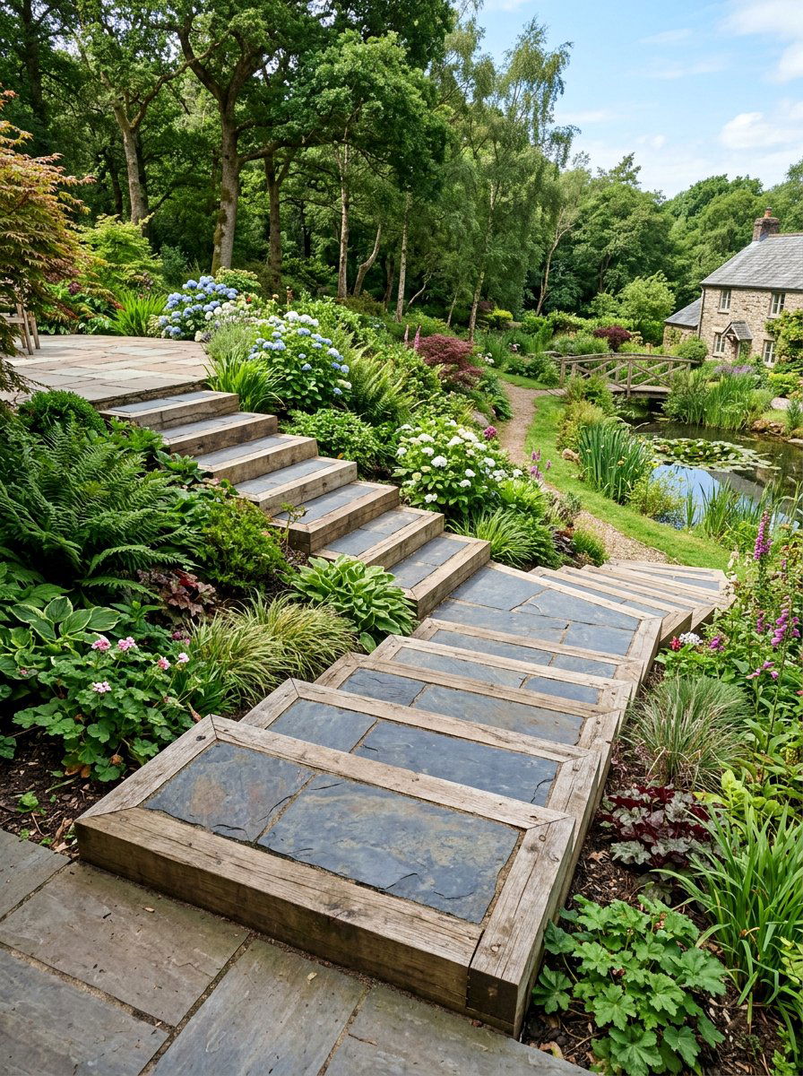 Pallet Steps With Stone Treads - 25 Pallet Staircase for Garden Ideas