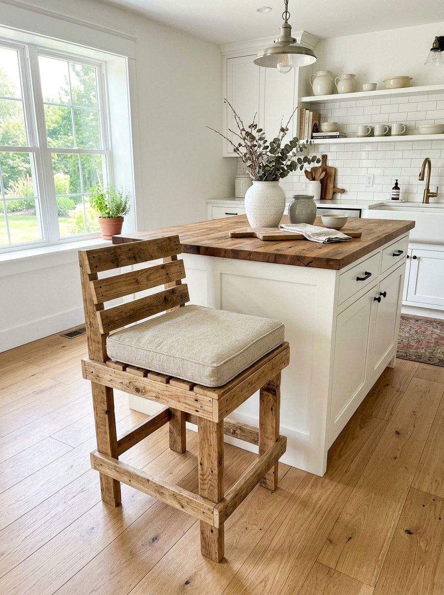 Pallet Stool With Backrest - 25 Pallet Bar Stools Ideas