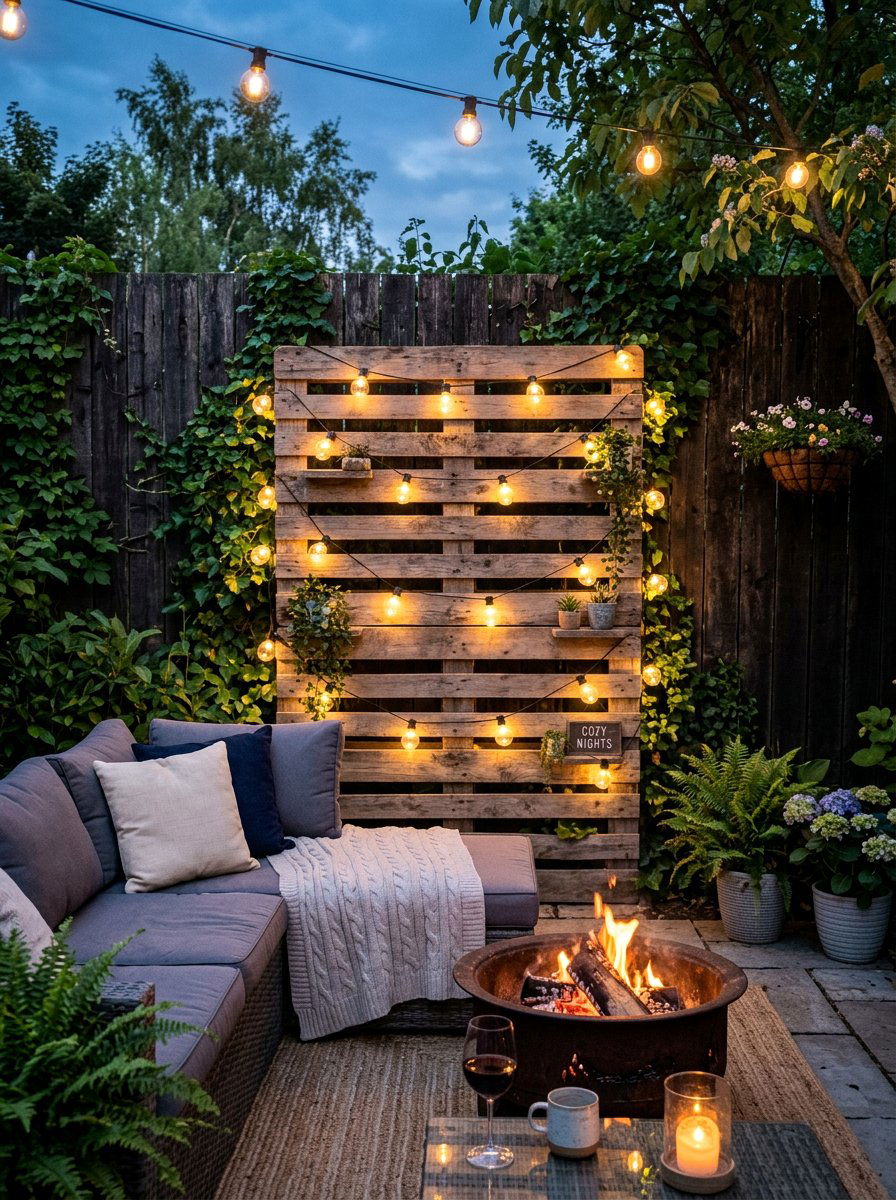 Pallet String Light Display - 25 Pallet Outdoor Wall Art Ideas