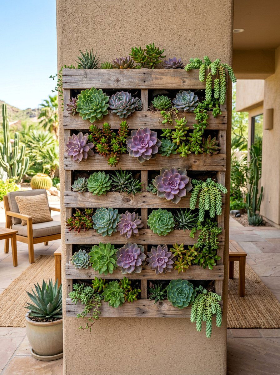 Pallet Succulent Wall - 50 Outdoor Pallet Projects