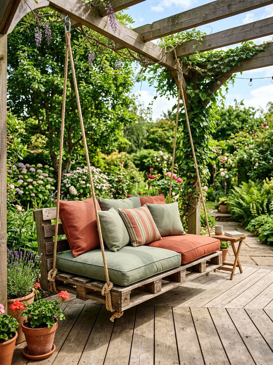 Pallet Swing With Cushions - 25 Pallet Hanging Swing Bed Ideas
