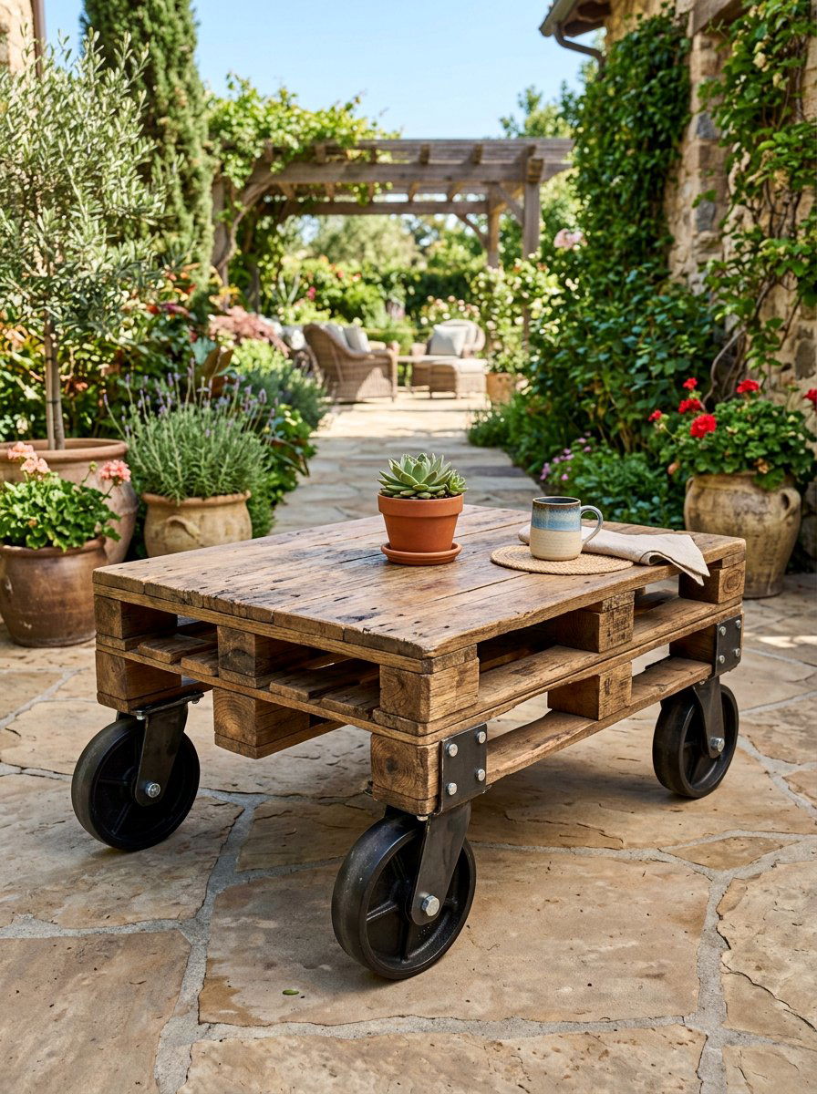 Pallet Table On Wheels - 25 Pallet Outdoor Dining Table Ideas