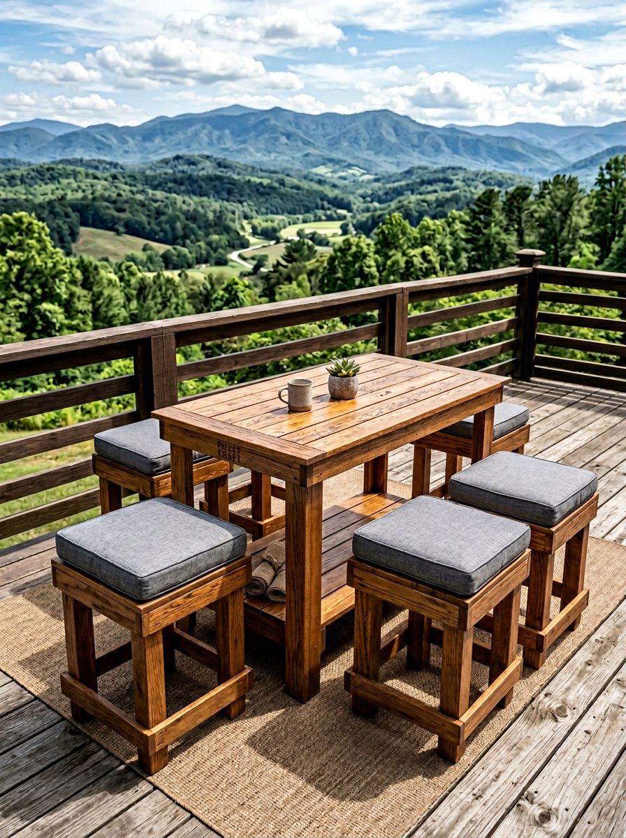 Pallet Table With Matching Outdoor Stools - 25 Pallet Outdoor Chess Table Ideas