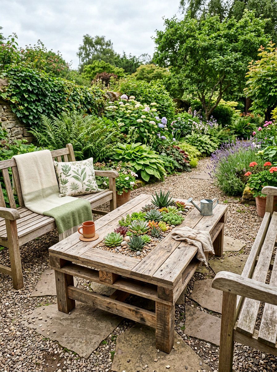 Pallet Table With Succulent Planter - 25 Pallet Coffee Table for Patio Ideas