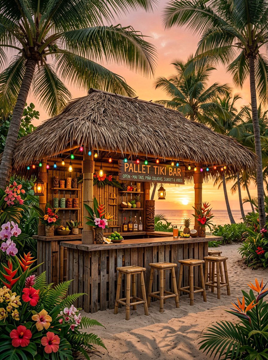 Pallet Tiki Bar - 25 Pallet Outdoor Bar Ideas