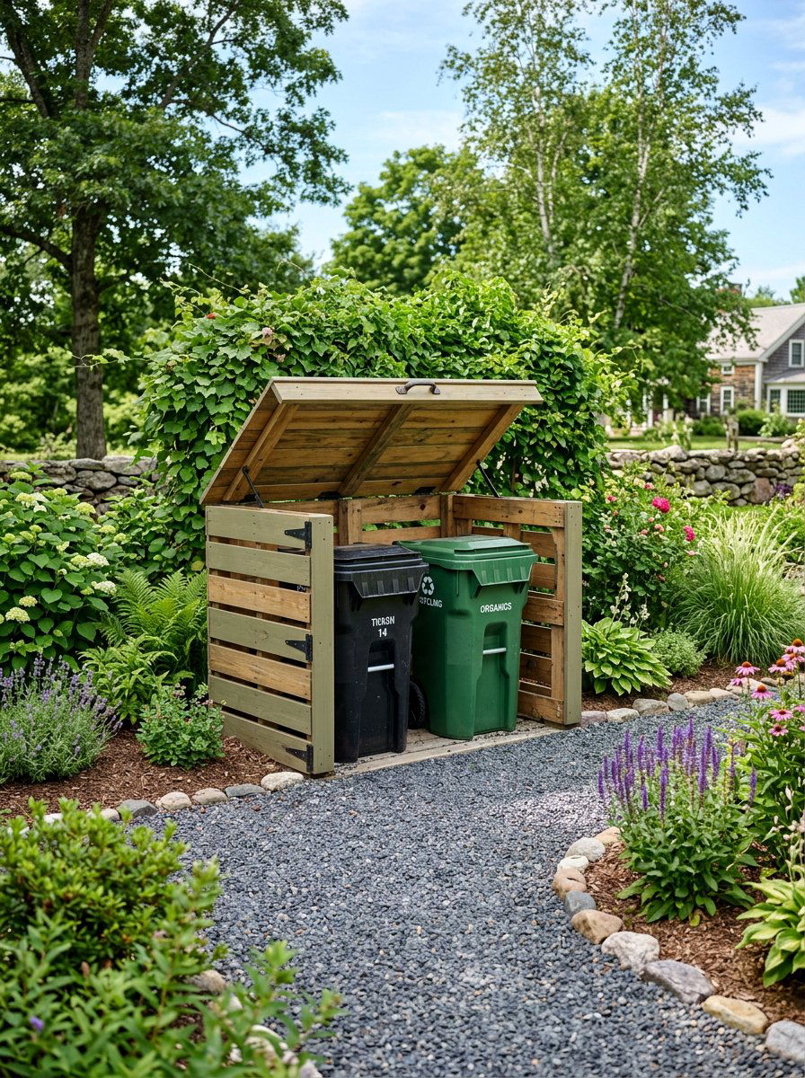 Pallet Trash Hideaway - 50 Outdoor Pallet Projects