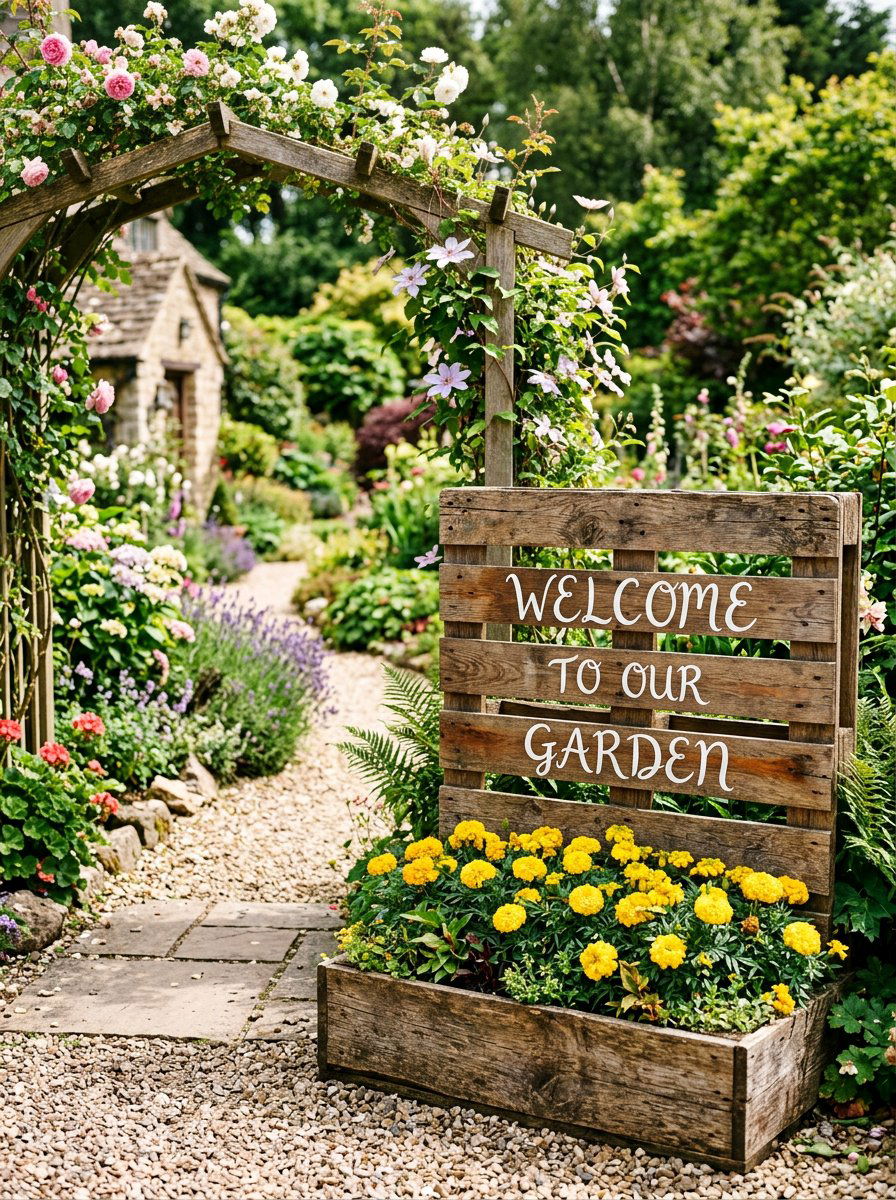 Pallet Welcome Sign - 25 Pallet Garden Art Ideas