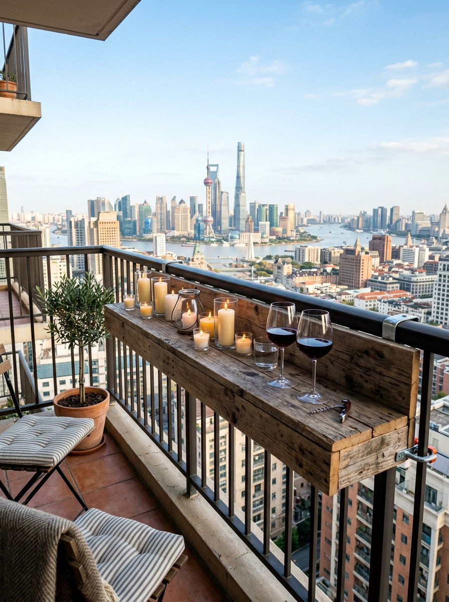 Pallet Wood Balcony Candle Railing - 25 Pallet Outdoor Candle Holder Ideas