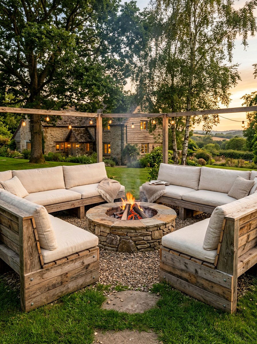 Pallet Wood Bench Seating - 25 Pallet Fire Pit Surround Ideas