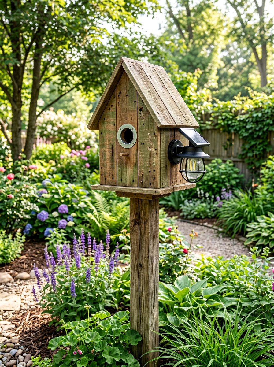 Pallet Wood Birdhouse Light - 25 Pallet Solar Light Holder Ideas