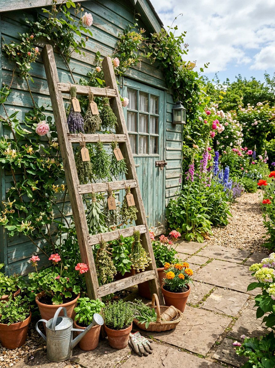 Pallet Wood Herb Ladder - 25 Pallet Herb Drying Rack Ideas