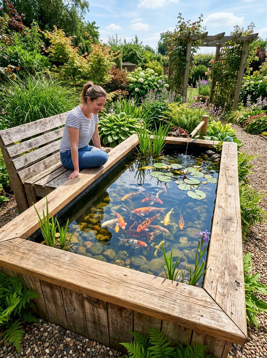 Pallet Wood Koi Pond Edge - 25 Pallet Pond Surround Ideas