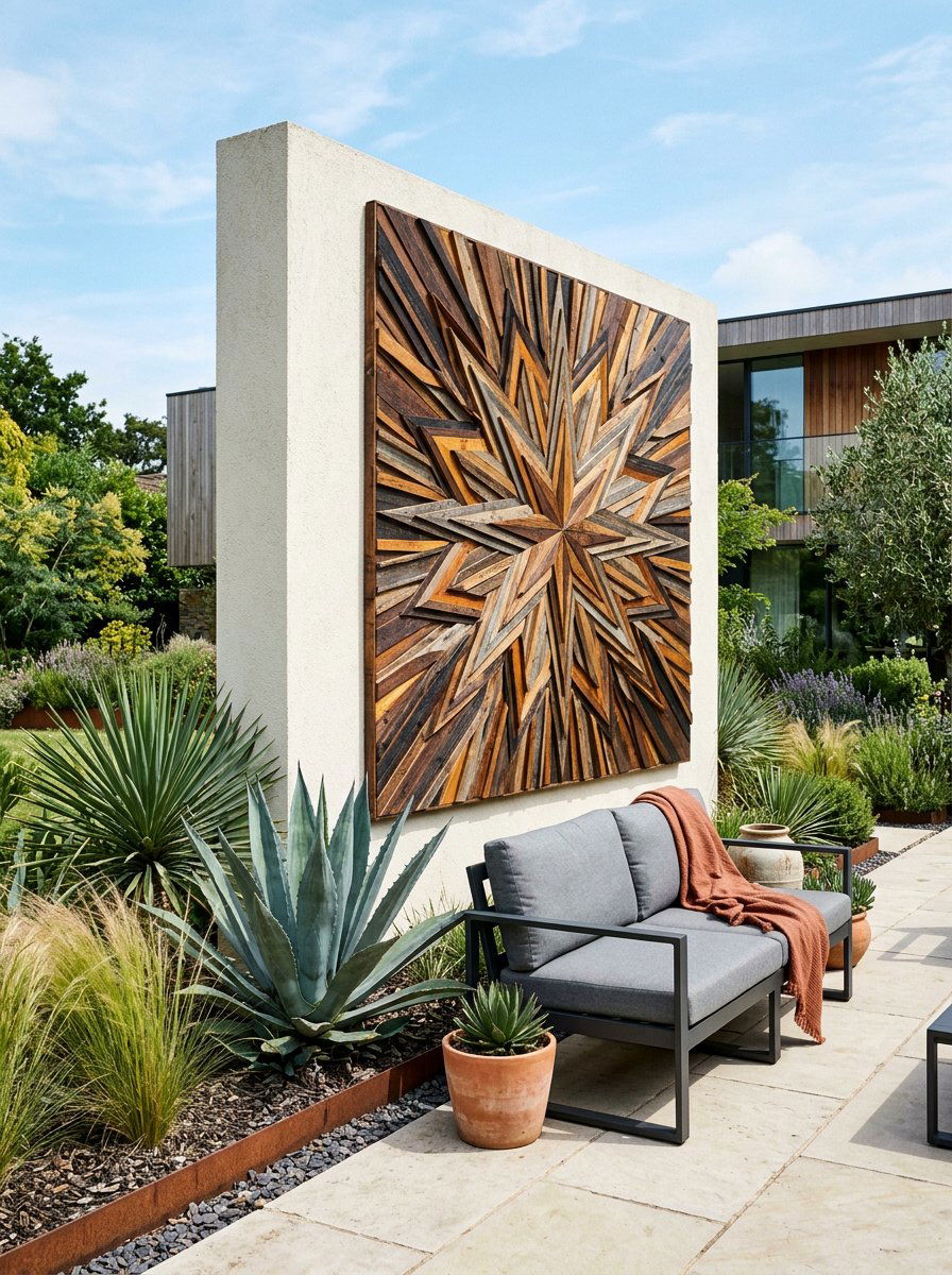 Pallet Wood Mosaic - 25 Pallet Outdoor Wall Art Ideas