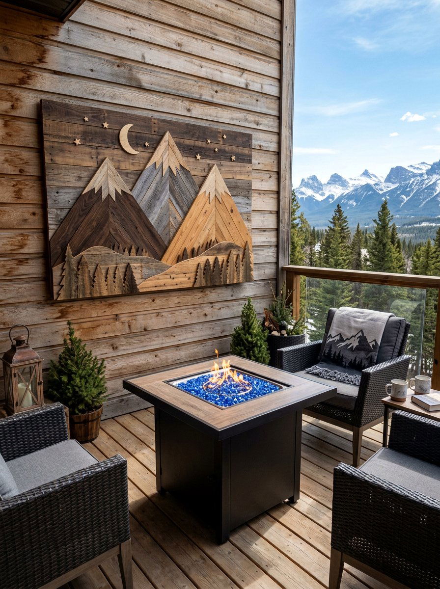 Pallet Wood Mountain Art - 25 Pallet Outdoor Wall Art Ideas