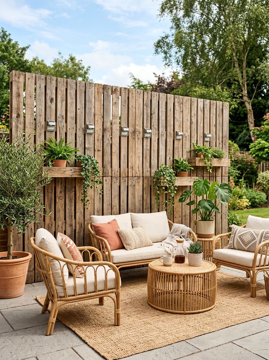 Pallet Wood Privacy Screen - 25 Pallet Solar Light Holder Ideas