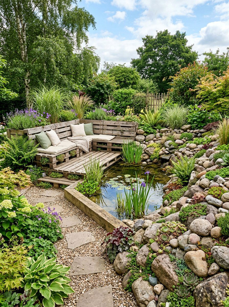 Pallet Wood Rockery Hybrid - 25 Pallet Pond Surround Ideas