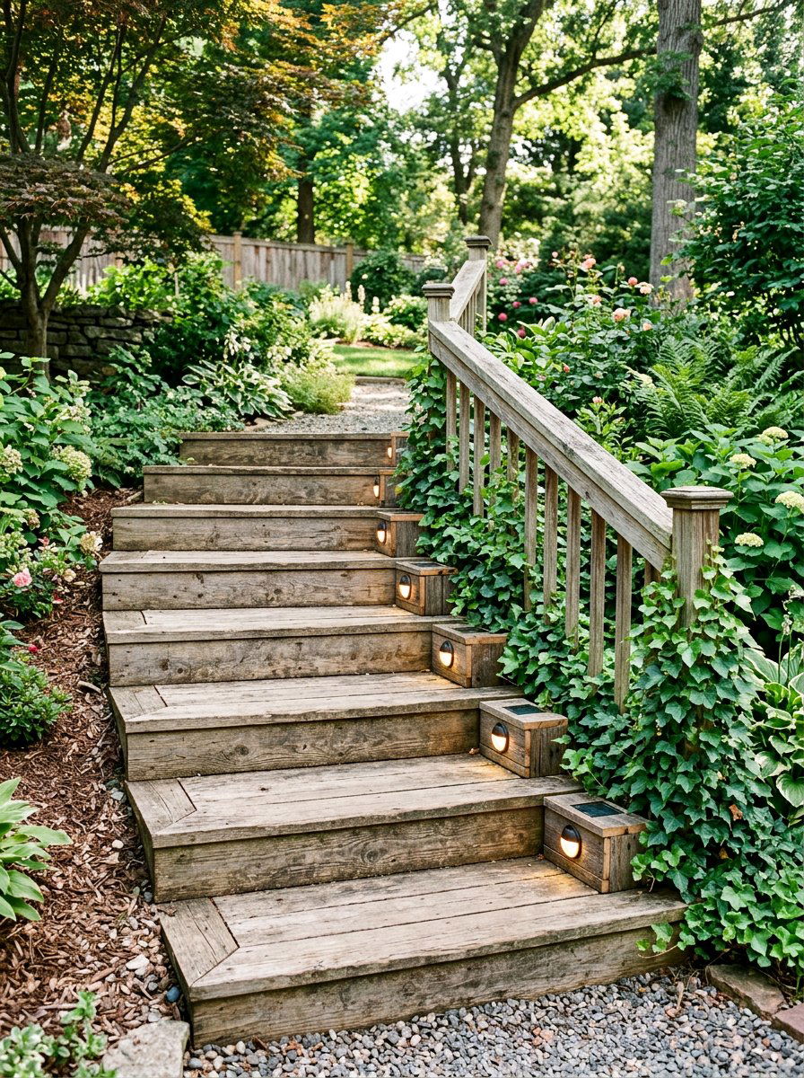 Pallet Wood Staircase Light - 25 Pallet Solar Light Holder Ideas