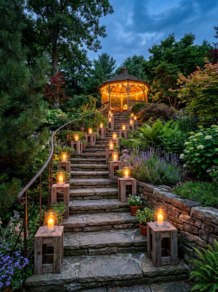 Pallet Wood Stairway Candle Stand - 25 Pallet Outdoor Candle Holder Ideas