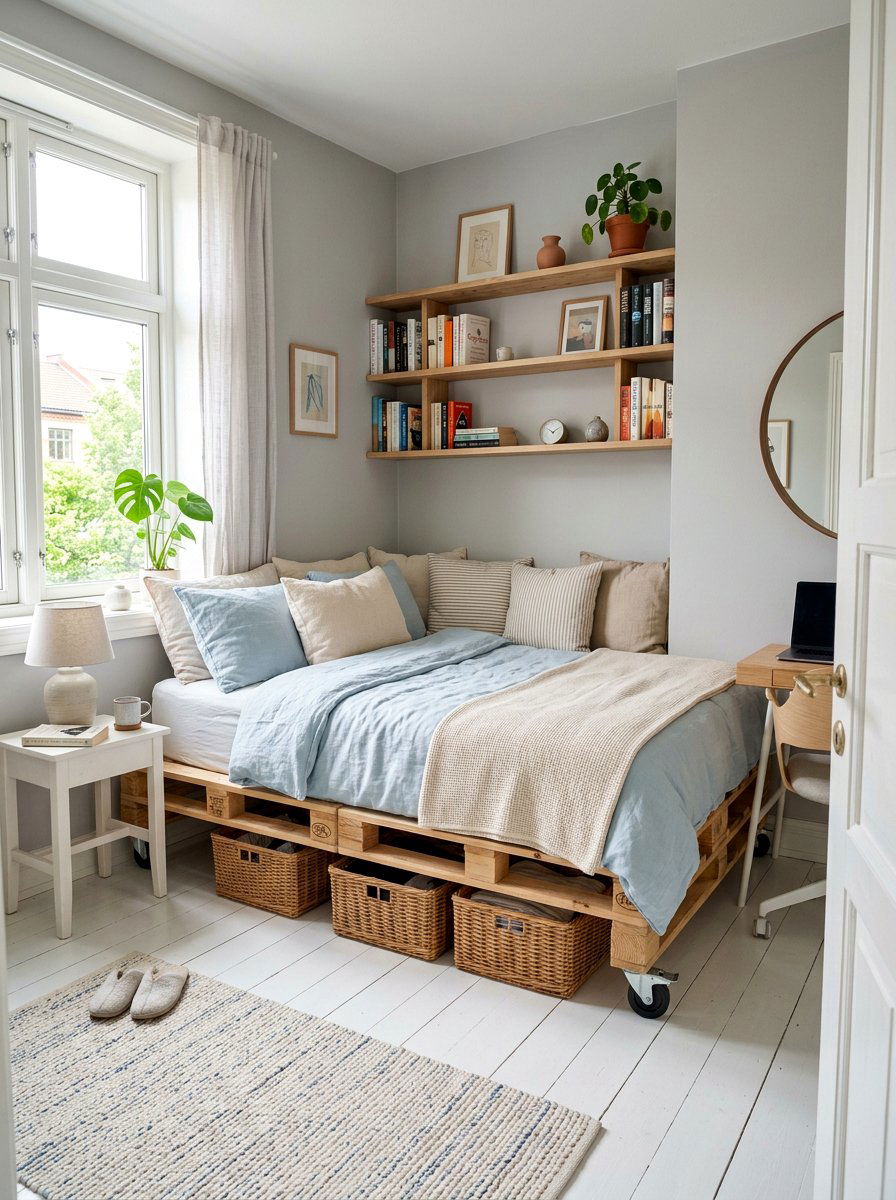 Pallet bed boho style - 25 Pallet Bed with Wheels ideas