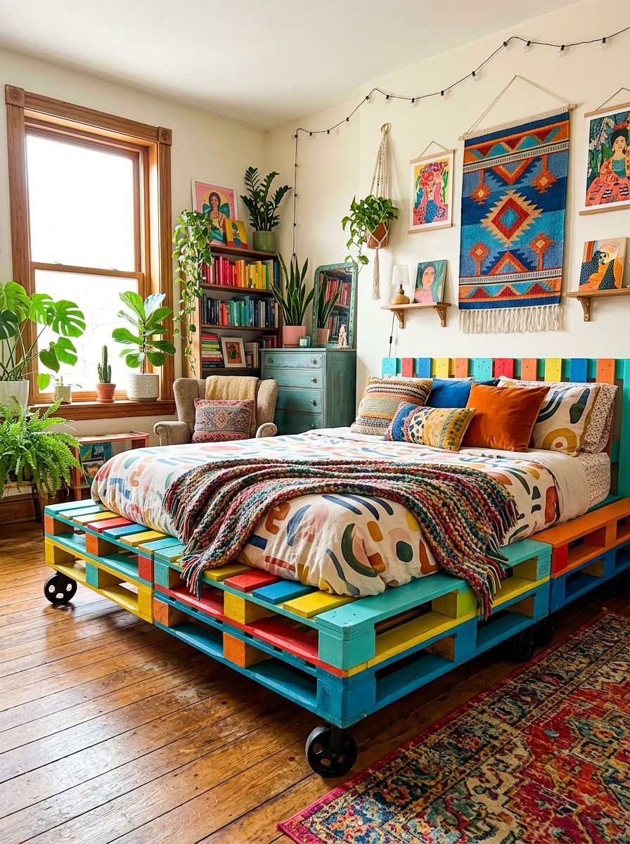 Pallet bed coastal decor - 25 Pallet Bed with Wheels ideas
